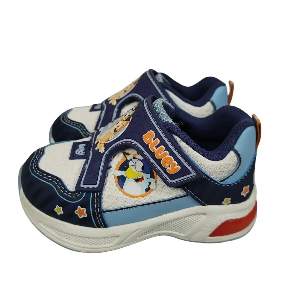Bluey Bingo Light Up Sneakers Toddler Size 7 Ground Up EUC Shoes White Blue